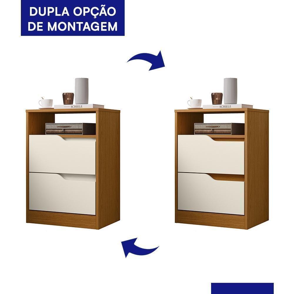 Mesa De Cabeceira Sole 2 Gavetas Flex Off White-cinamomo - Móveis Albatroz Off White-cinamomo - 4