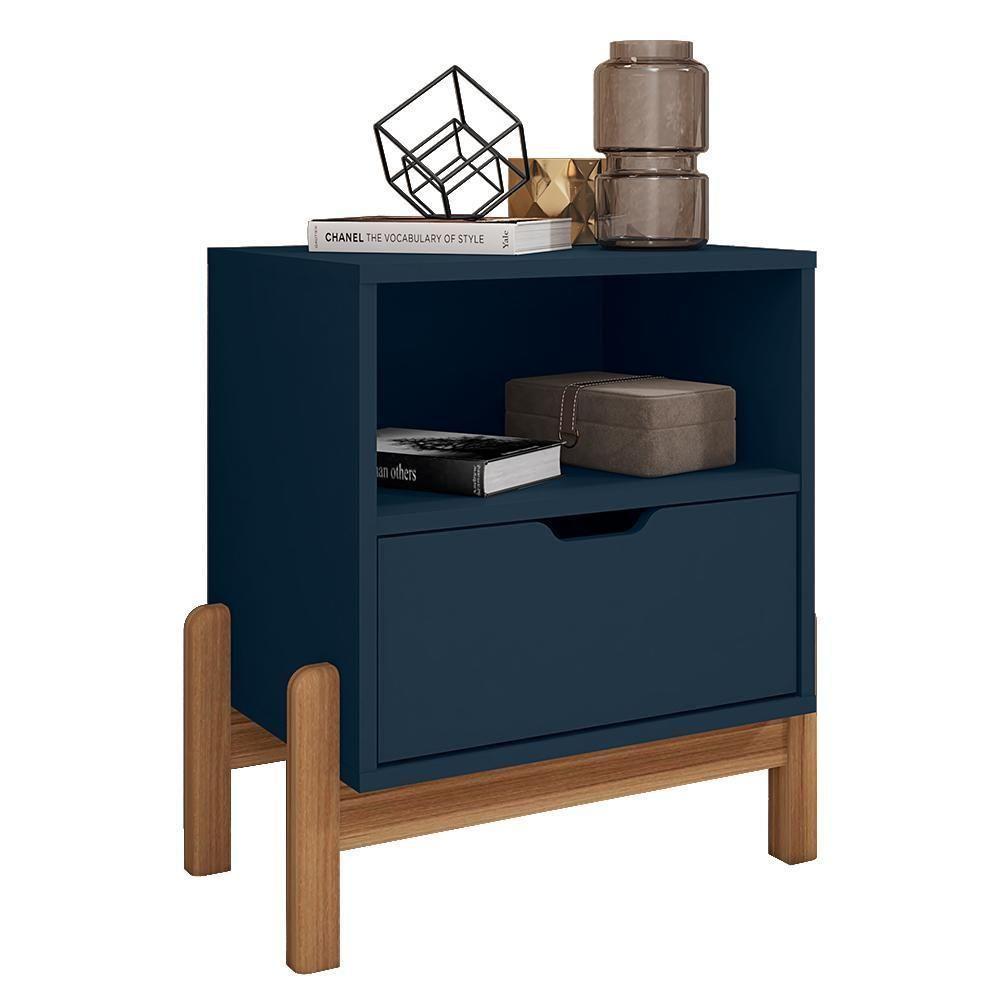 Mesa De Cabeceira Antares 1 Gaveta Azul Cobalto - Casa D Azul Cobalto - 1