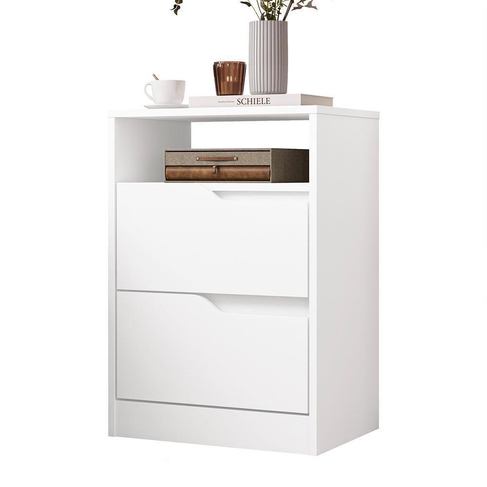 Mesa De Cabeceira Sole 2 Gavetas Flex Branco Fosco - Móveis Albatroz Branco Fosco - 1