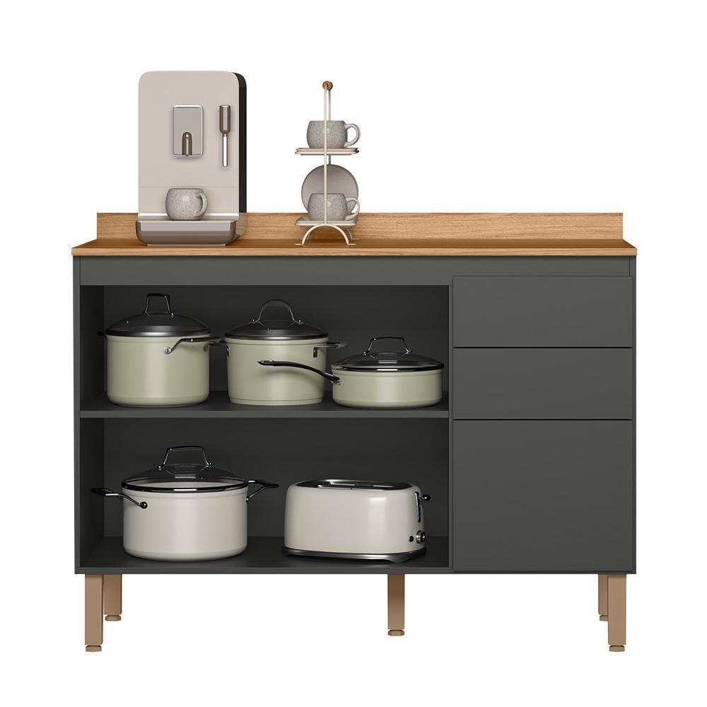 Balcão De Cozinha Acácia Touch 120cm Chumbo-freijó Com Tampo Mdp - Nicioli Chumbo-freijó - 2