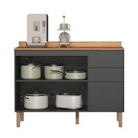 Balcão De Cozinha Acácia Touch 120cm Chumbo-freijó Com Tampo Mdp - Nicioli Chumbo-freijó - 2