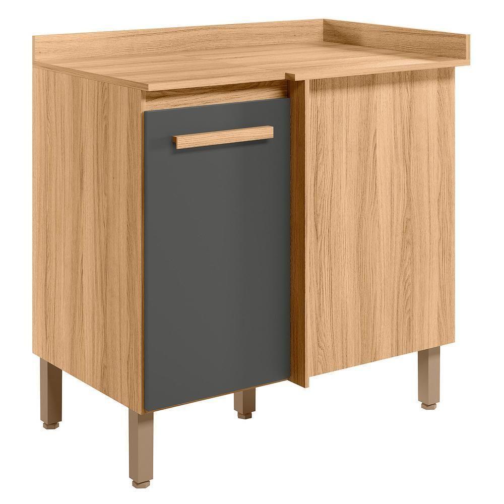 Balcão De Cozinha Intenza Canto Reto Freijó-chumbo Com Tampo Mdp - Nicioli Freijó-chumbo - 1