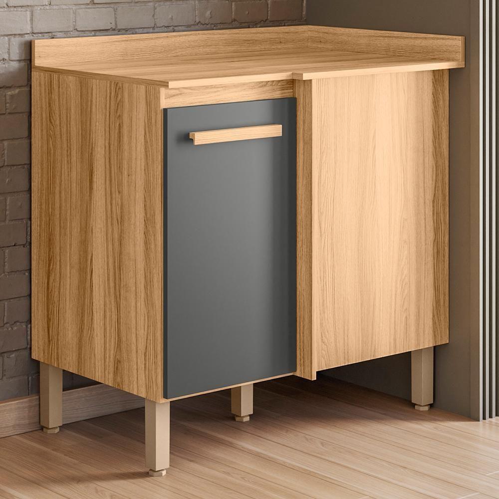 Balcão De Cozinha Intenza Canto Reto Freijó-chumbo Com Tampo Mdp - Nicioli Freijó-chumbo - 2