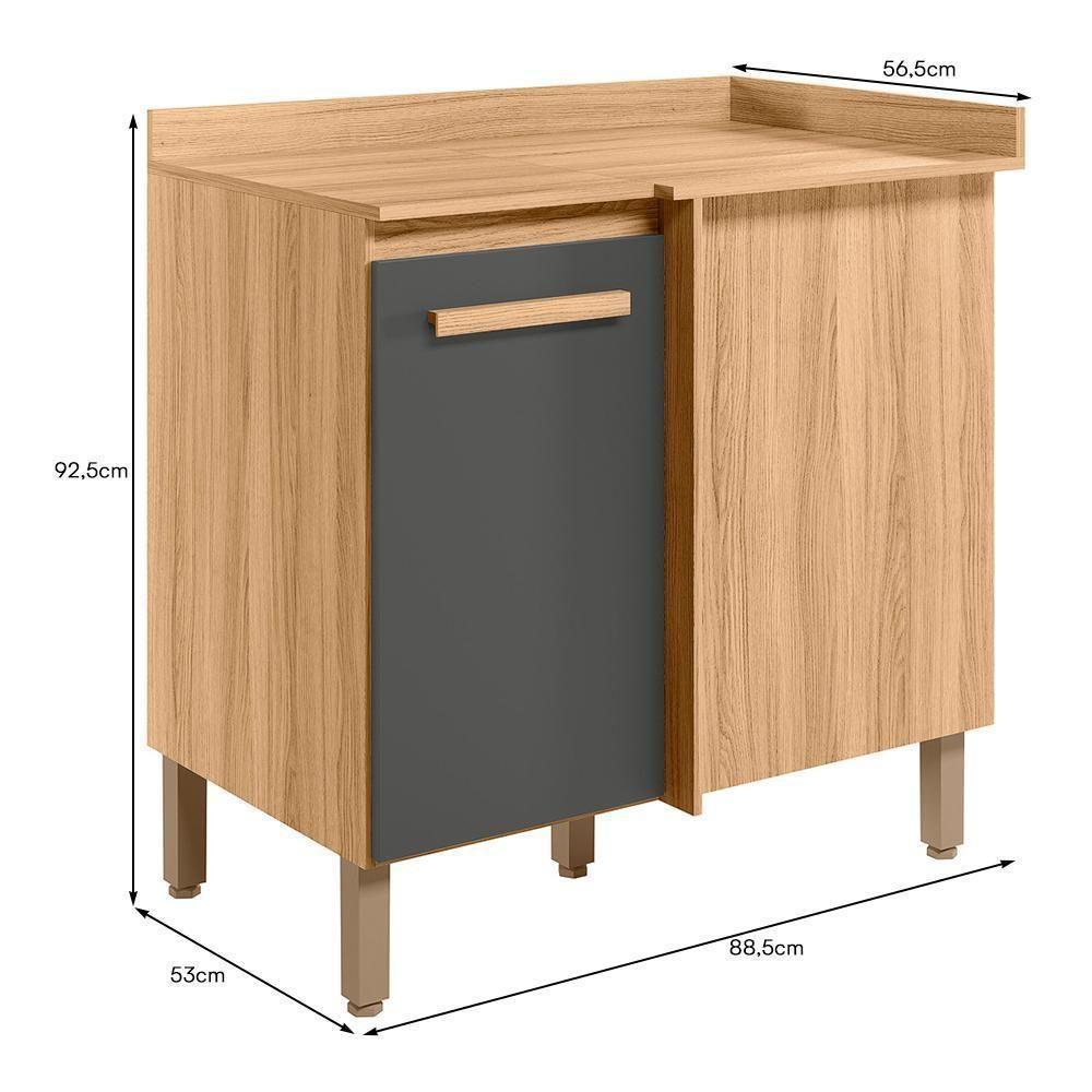 Balcão De Cozinha Intenza Canto Reto Freijó-chumbo Com Tampo Mdp - Nicioli Freijó-chumbo - 3