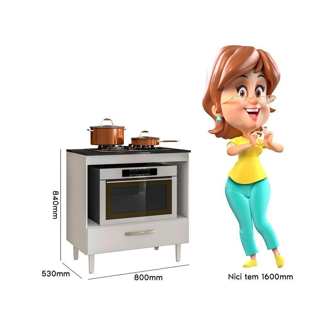 Balcão De Cozinha Fit 80 Branco Com Tampo Mdp Para Cooktop - Nicioli Branco - 4