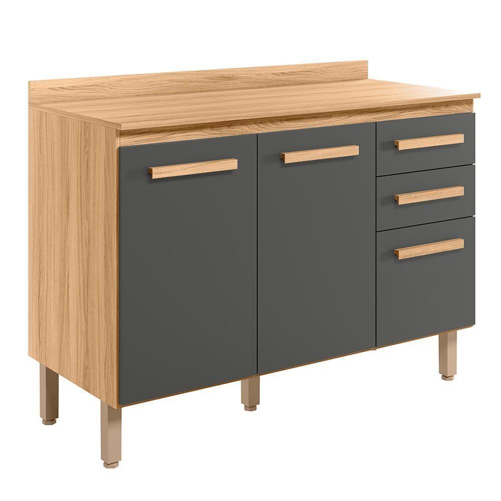 Balcão De Cozinha Intenza 120cm Freijó-chumbo Com Tampo Mdp - Nicioli Freijó-chumbo - 1