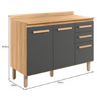 Balcão De Cozinha Intenza 120cm Freijó-chumbo Com Tampo Mdp - Nicioli Freijó-chumbo - 4