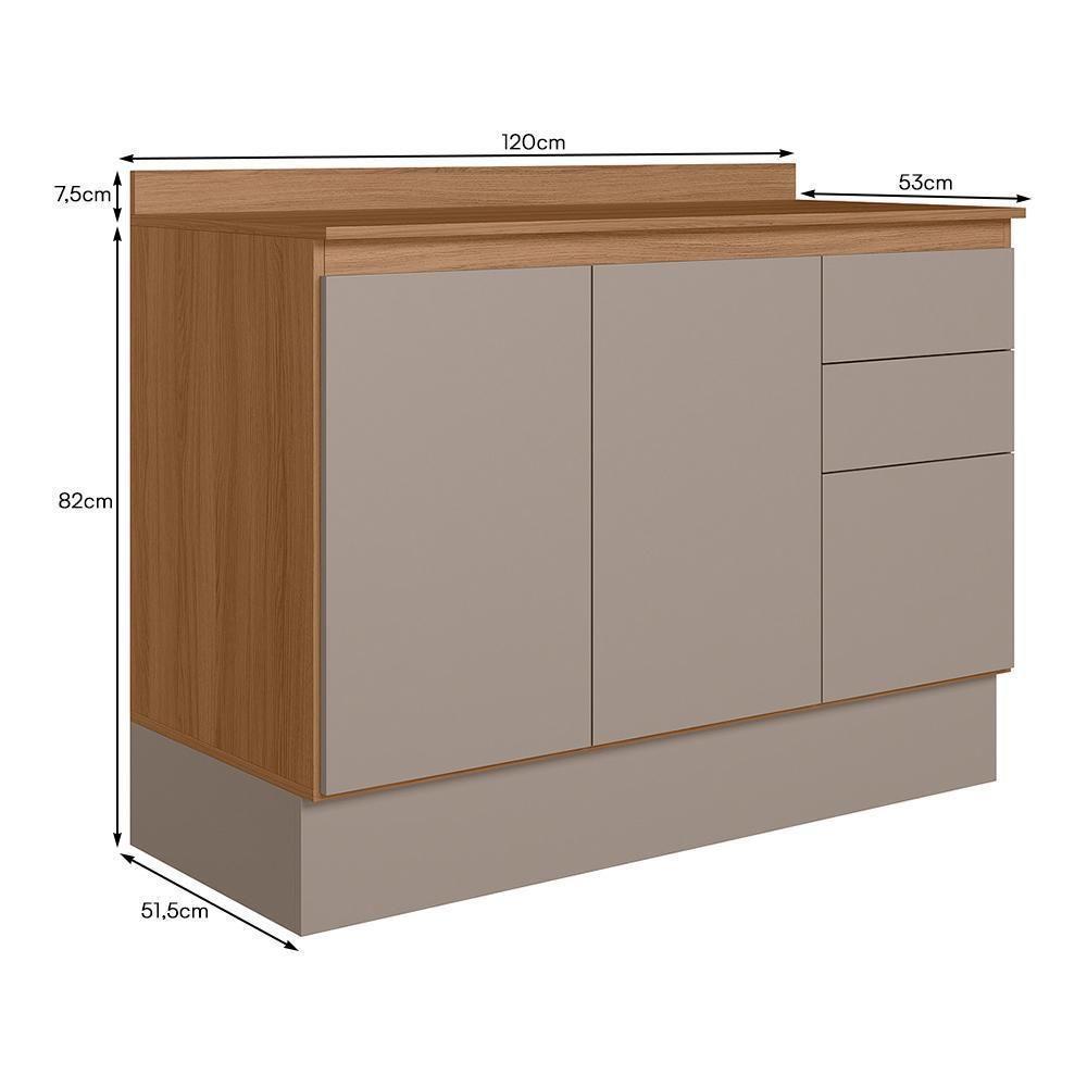 Balcão De Cozinha Acácia Touch 120cm Ipê-fendy Com Rodapé E Tampo Mdp - Nicioli Ipê-fendy - 3