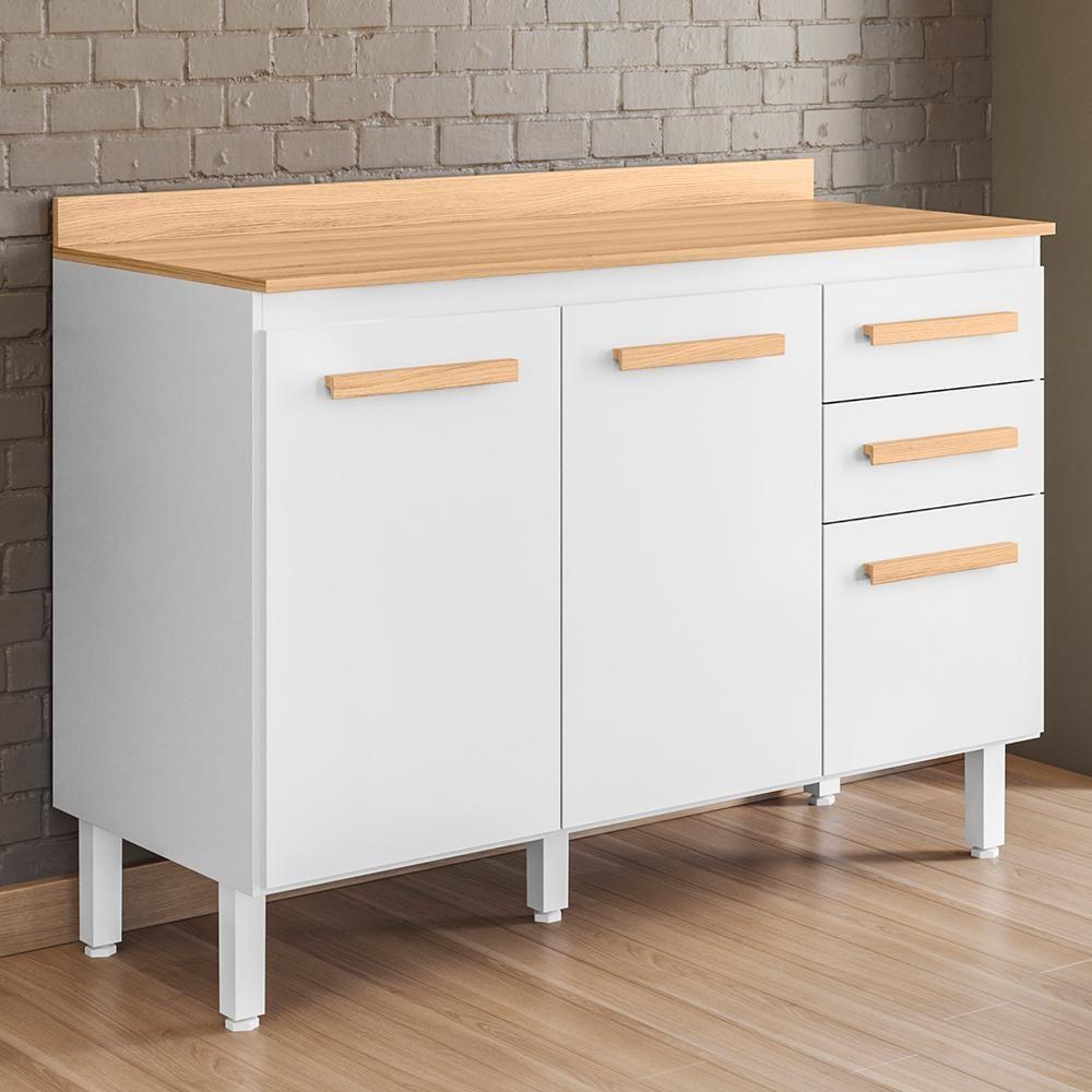 Balcão De Cozinha Intenza 120cm Branco Com Tampo Mdp - Nicioli Branco - 2