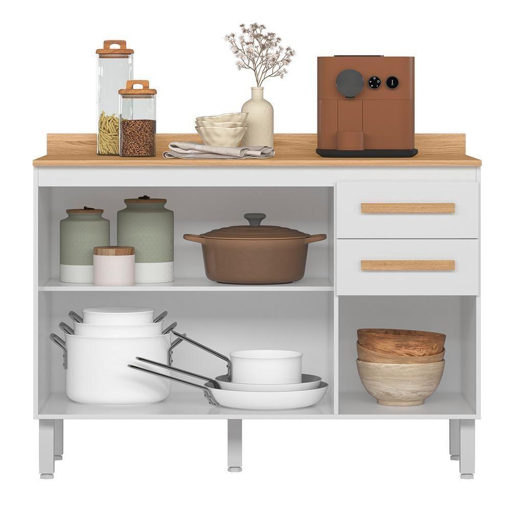 Balcão De Cozinha Intenza 120cm Branco Com Tampo Mdp - Nicioli Branco - 3