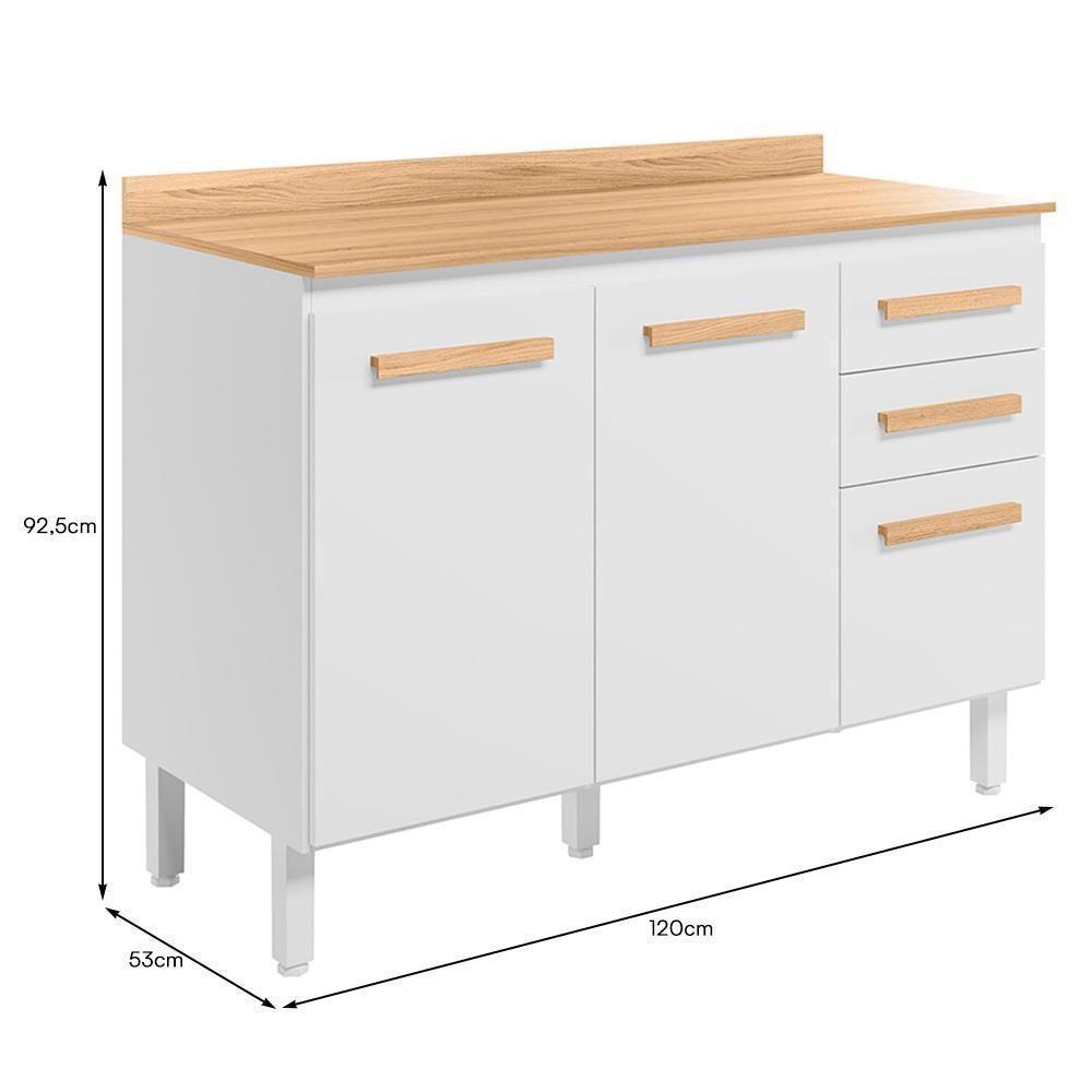 Balcão De Cozinha Intenza 120cm Branco Com Tampo Mdp - Nicioli Branco - 4