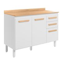 Balcão De Cozinha Intenza 120cm Branco Com Tampo Mdp - Nicioli Branco - 1