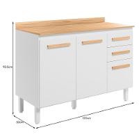 Balcão De Cozinha Intenza 120cm Branco Com Tampo Mdp - Nicioli Branco - 4