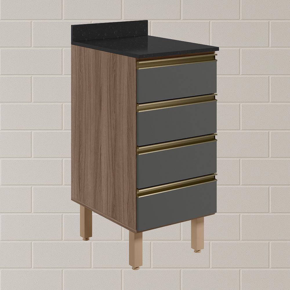 Balcao Com Tampo 4 Gavetas 40 Cm Mdf 16410 Carvalho Toq Chumbo Nicioli - 6
