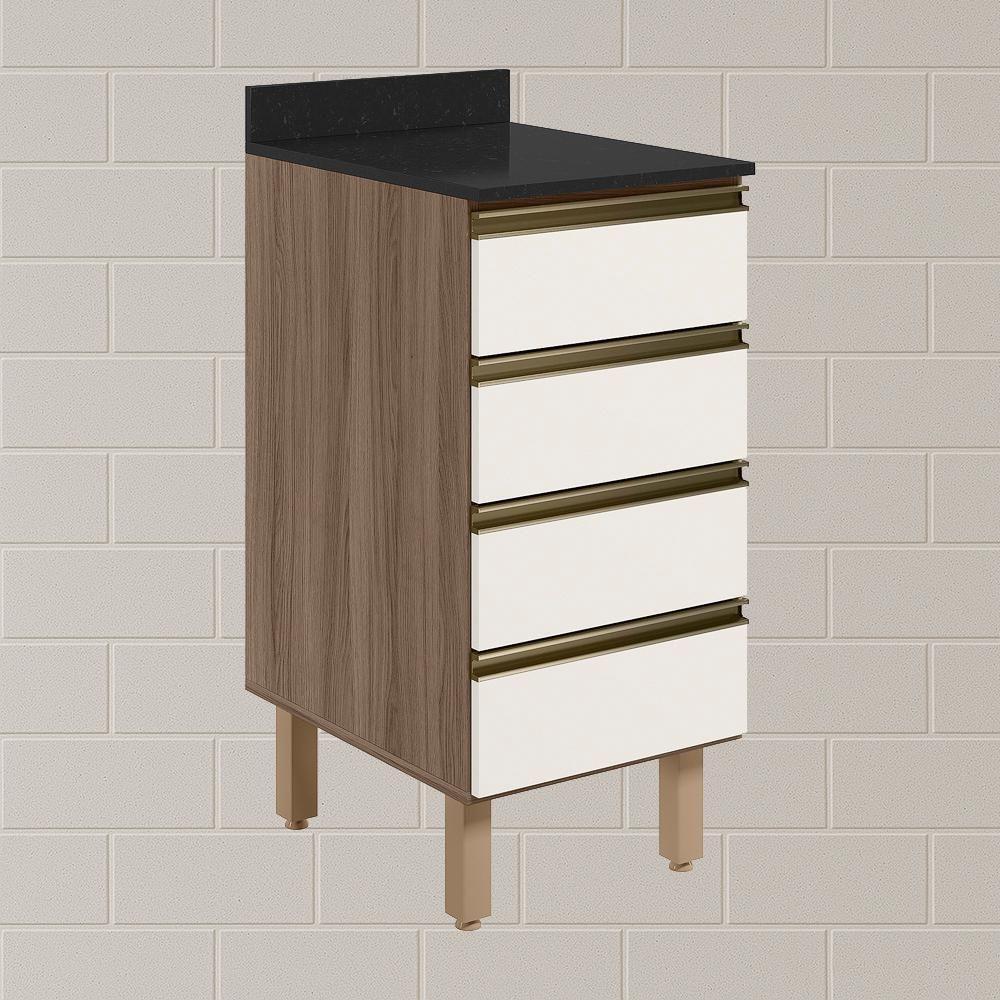 Balcao Com Tampo 4 Gavetas 40 Cm Mdf 16410 Carvalho Toq Off White Cetim Nicioli - 2