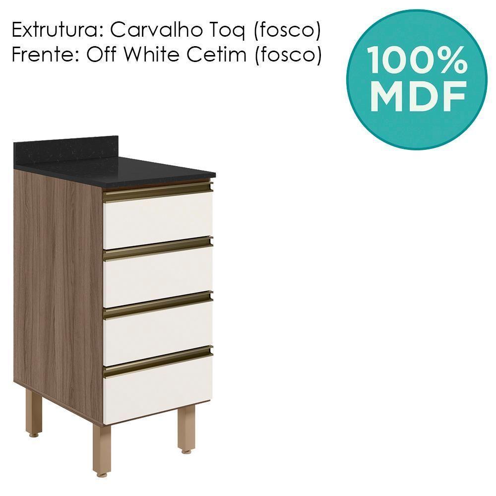 Balcao Com Tampo 4 Gavetas 40 Cm Mdf 16410 Carvalho Toq Off White Cetim Nicioli - 4