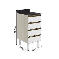 Balcao Com Tampo 4 Gavetas 40 Cm Mdf 16410 Bianco Toq Branco Uv Nicioli - 3