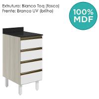 Balcao Com Tampo 4 Gavetas 40 Cm Mdf 16410 Bianco Toq Branco Uv Nicioli