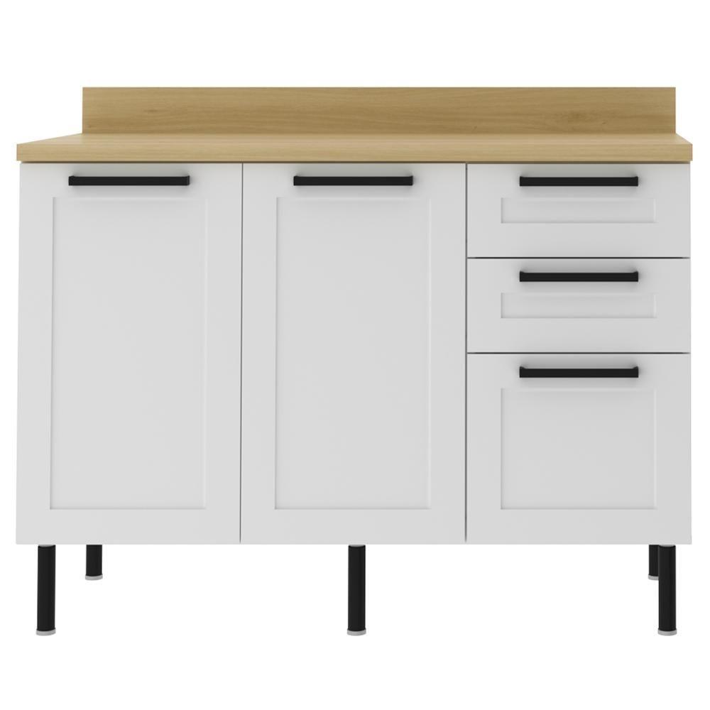 Balcao Com Tampo 120 Cm Mdf 2 Portas 3gavetas Branco Carvalho Tecno Mobili - 1