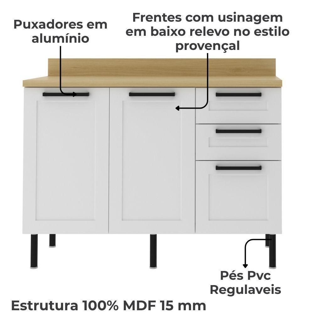 Balcao Com Tampo 120 Cm Mdf 2 Portas 3gavetas Branco Carvalho Tecno Mobili - 3