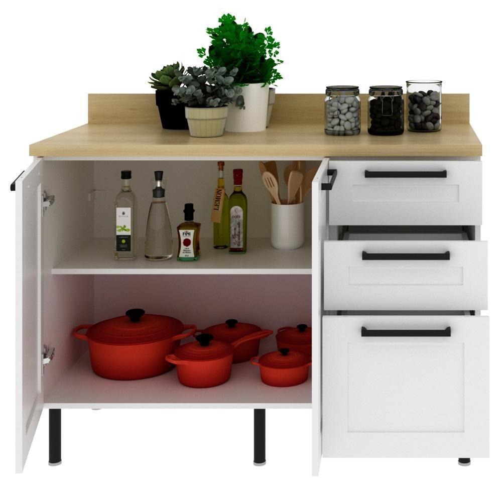 Balcao Com Tampo 120 Cm Mdf 2 Portas 3gavetas Branco Carvalho Tecno Mobili - 5