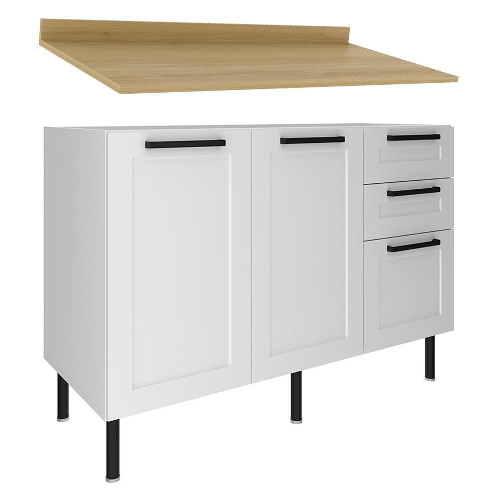 Balcao Com Tampo 120 Cm Mdf 2 Portas 3gavetas Branco Carvalho Tecno Mobili - 6