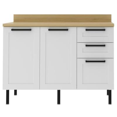 Balcao Com Tampo 120 Cm Mdf 2 Portas 3gavetas Branco Carvalho Tecno Mobili