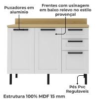 Balcao Com Tampo 120 Cm Mdf 2 Portas 3gavetas Branco Carvalho Tecno Mobili - 3