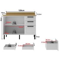 Balcao Com Tampo 120 Cm Mdf 2 Portas 3gavetas Branco Carvalho Tecno Mobili