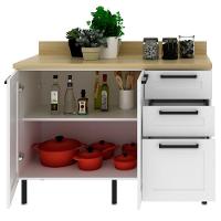 Balcao Com Tampo 120 Cm Mdf 2 Portas 3gavetas Branco Carvalho Tecno Mobili - 5