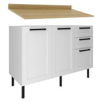 Balcao Com Tampo 120 Cm Mdf 2 Portas 3gavetas Branco Carvalho Tecno Mobili - 6