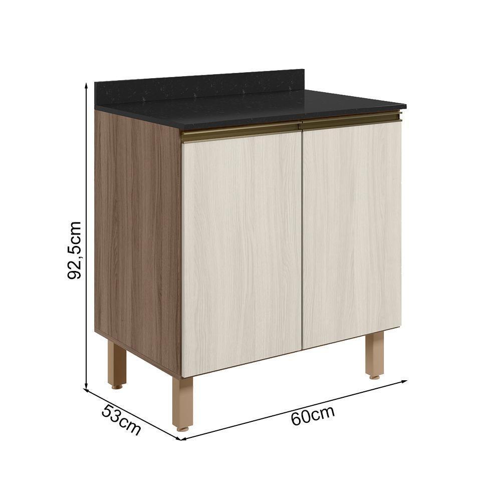 Balcao Com Tampo 2p 60 Cm Mdf Kali 12220 Carvalho Toq Bianco Toq Nicioli - 3