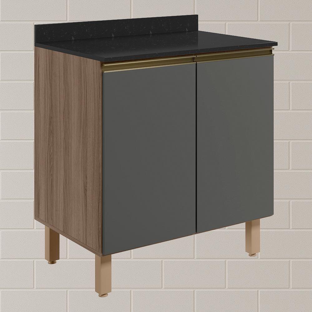 Balcao Com Tampo 2p 60 Cm Mdf Kali 12220 Carvalho Toq Chumbo Nicioli - 2