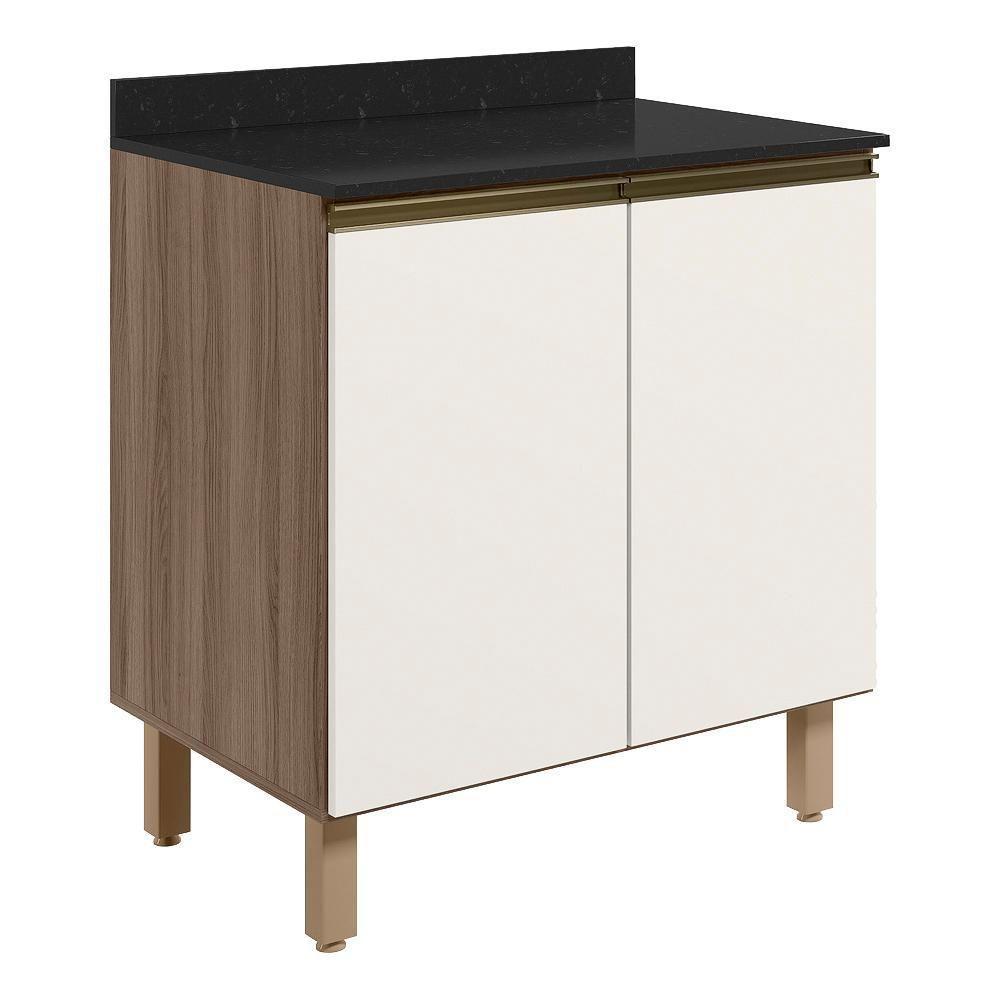 Balcao Com Tampo 2 Portas 80 Cm Mdf Kali 12223 Carvalho Toq Off White Cetim Nicioli - 1