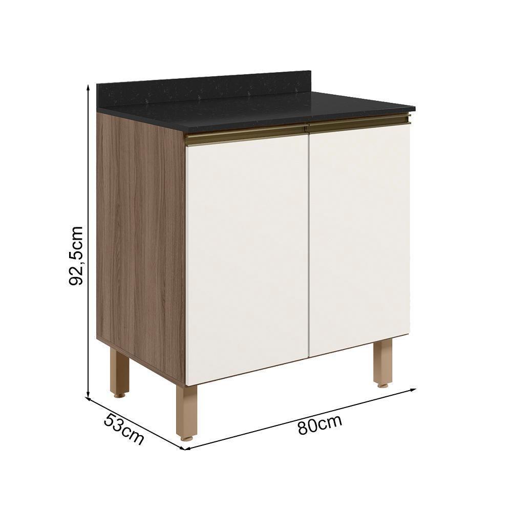 Balcao Com Tampo 2 Portas 80 Cm Mdf Kali 12223 Carvalho Toq Off White Cetim Nicioli - 2