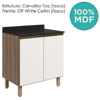 Balcao Com Tampo 2 Portas 80 Cm Mdf Kali 12223 Carvalho Toq Off White Cetim Nicioli - 3