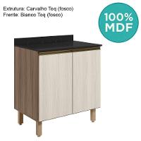 Balcao Com Tampo 2 Portas 70 Cm Mdf Kali 12221 Carvalho Toq Bianco Toq Nicioli