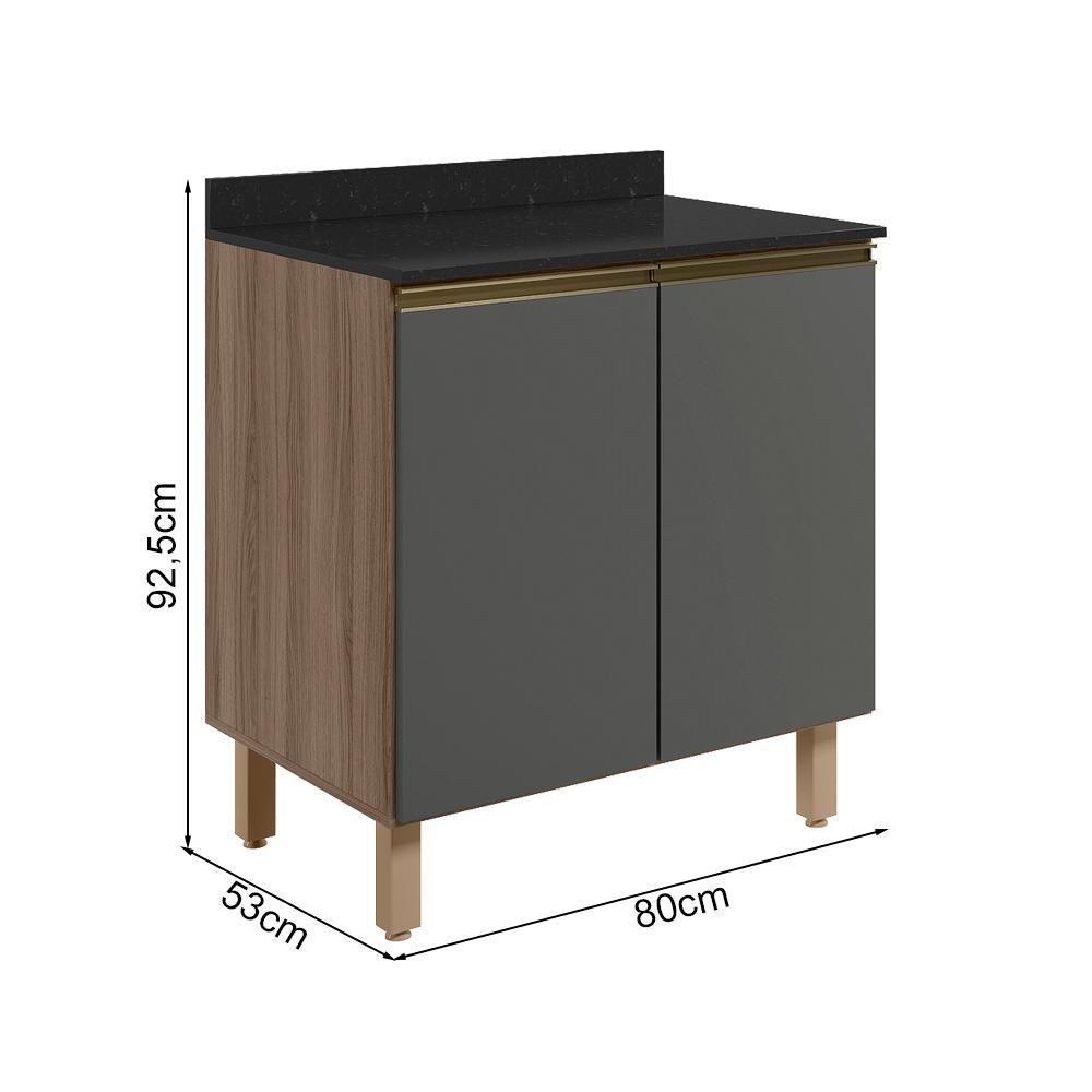 Balcao Com Tampo 2 Portas 80 Cm Mdf Kali 12223 Carvalho Toq Chumbo Nicioli - 3