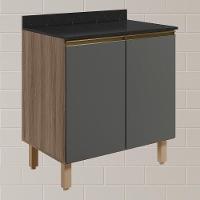 Balcao Com Tampo 2 Portas 80 Cm Mdf Kali 12223 Carvalho Toq Chumbo Nicioli - 2