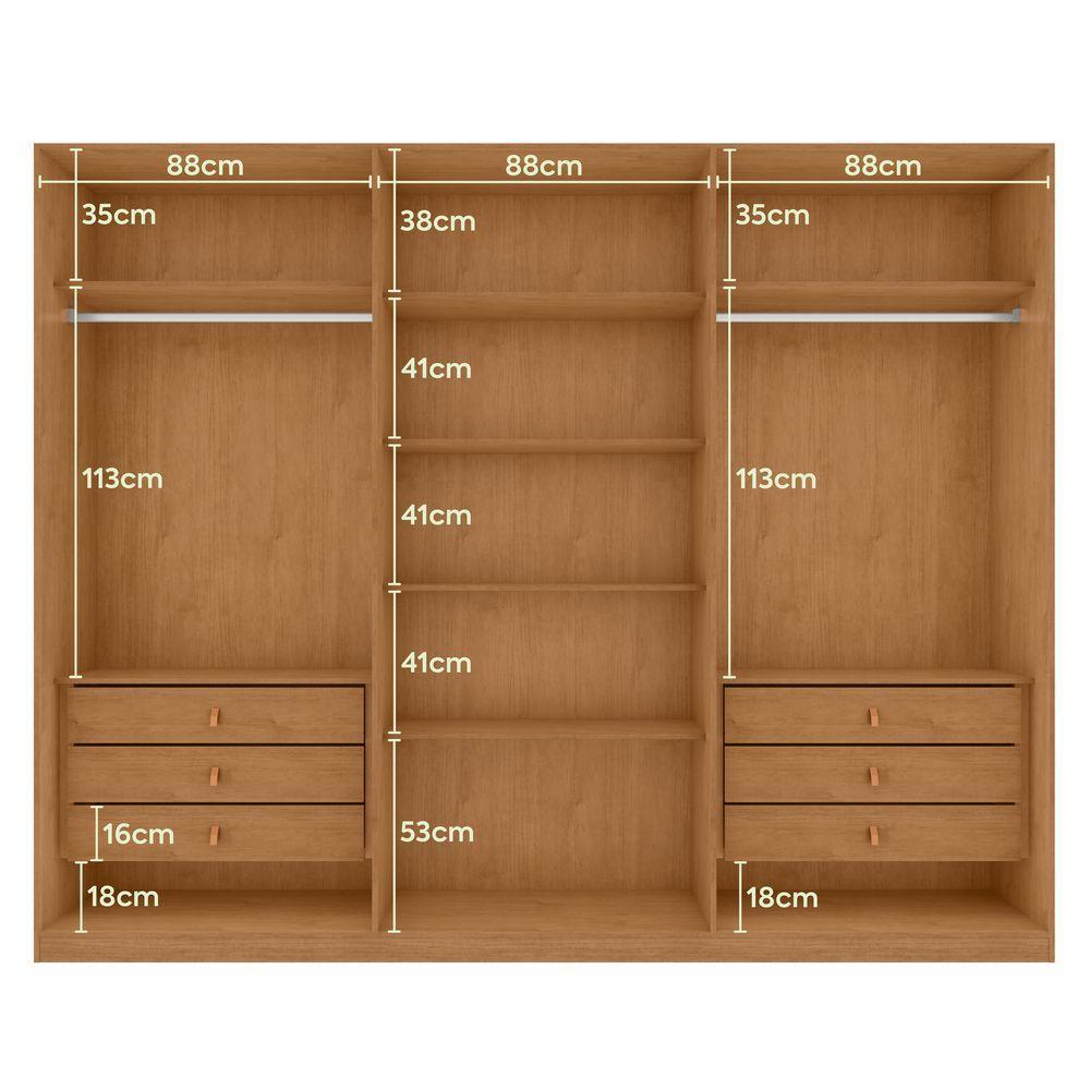 Guarda-roupas Ollie 276cm 3 Portas 6 Gavetas 6 Prateleiras Sem Espelho Com Pés Amendoa Clean Off White - 2