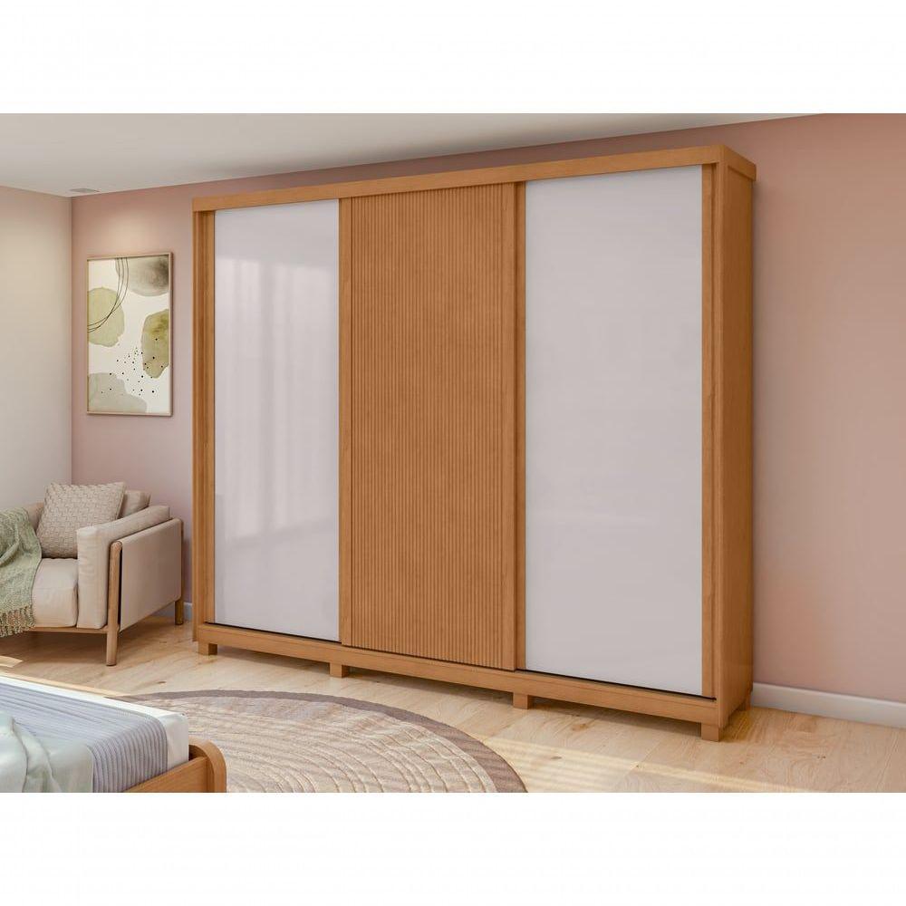 Guarda-roupas Ollie 276cm 3 Portas 6 Gavetas 6 Prateleiras Sem Espelho Com Pés Amendoa Clean Off White - 4