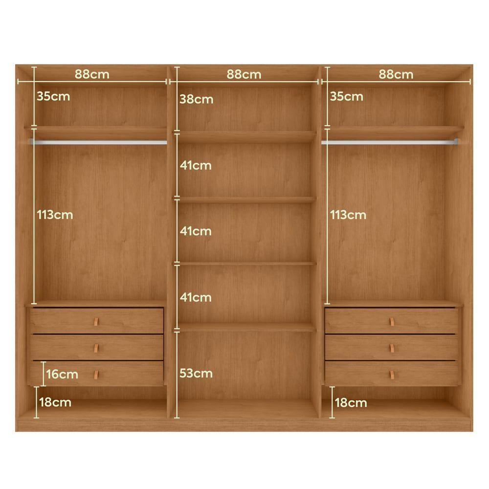 Guarda-roupas Ollie 276cm 3 Portas 6 Gavetas 6 Prateleiras Sem Espelho Com Pés 2gav3 - Lopas Amendoa Clean - 2