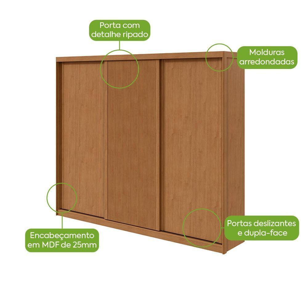 Guarda-roupas Ollie 276cm 3 Portas 6 Gavetas 6 Prateleiras Sem Espelho Com Pés 2gav3 - Lopas Amendoa Clean - 3