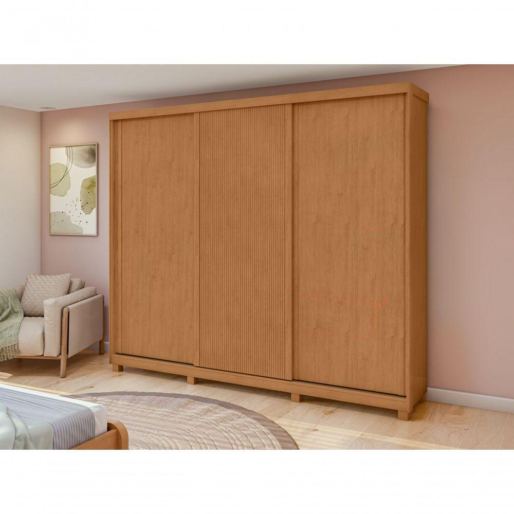 Guarda-roupas Ollie 276cm 3 Portas 6 Gavetas 6 Prateleiras Sem Espelho Com Pés 2gav3 - Lopas Amendoa Clean - 4