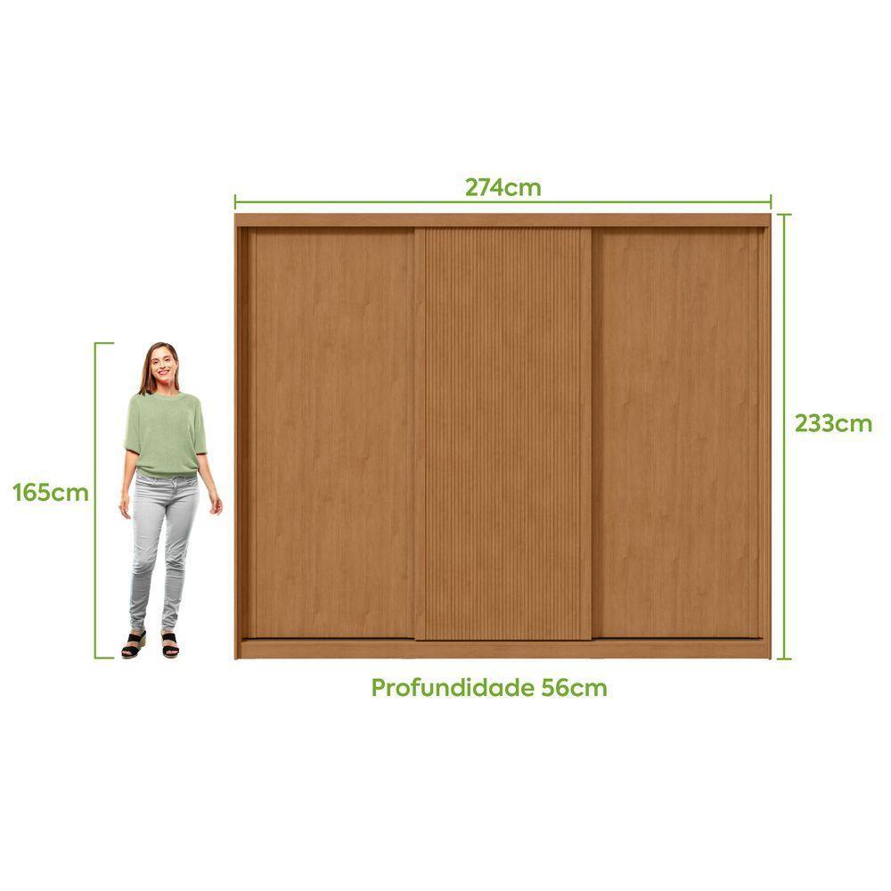 Guarda-roupas Ollie 276cm 3 Portas 6 Gavetas 6 Prateleiras Sem Espelho Com Pés Amendoa Clean - 7