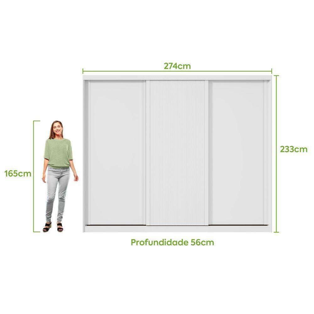 Guarda-roupas Ollie 276cm 3 Portas 6 Gavetas 6 Prateleiras Sem Espelho Com Pés Branco - 3