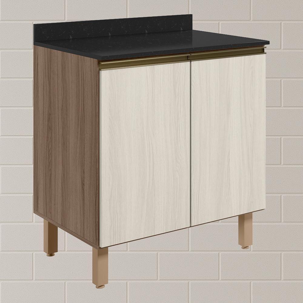Balcao Com Tampo 2 Portas 80 Cm Mdf Kali 12223 Carvalho Toq Bianco Toq Nicioli - 2