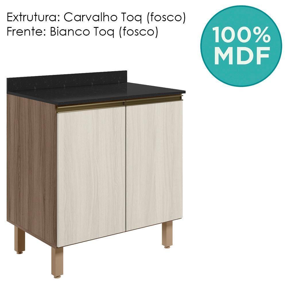 Balcao Com Tampo 2 Portas 80 Cm Mdf Kali 12223 Carvalho Toq Bianco Toq Nicioli - 4