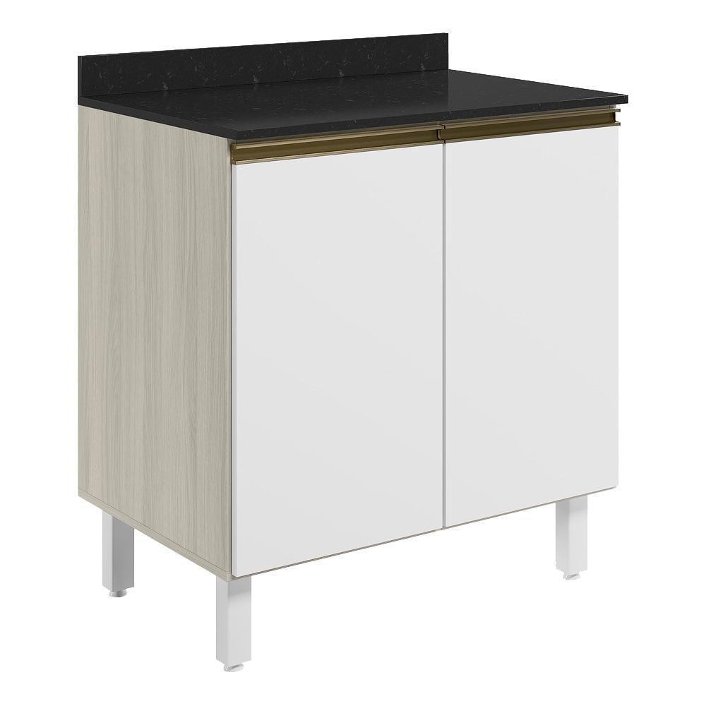 Balcao Com Tampo 2 Portas 80 Cm Mdf Kali 12223 Bianco Toq Branco Uv Nicioli - 1