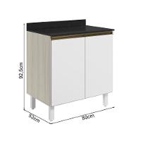 Balcao Com Tampo 2 Portas 80 Cm Mdf Kali 12223 Bianco Toq Branco Uv Nicioli - 3